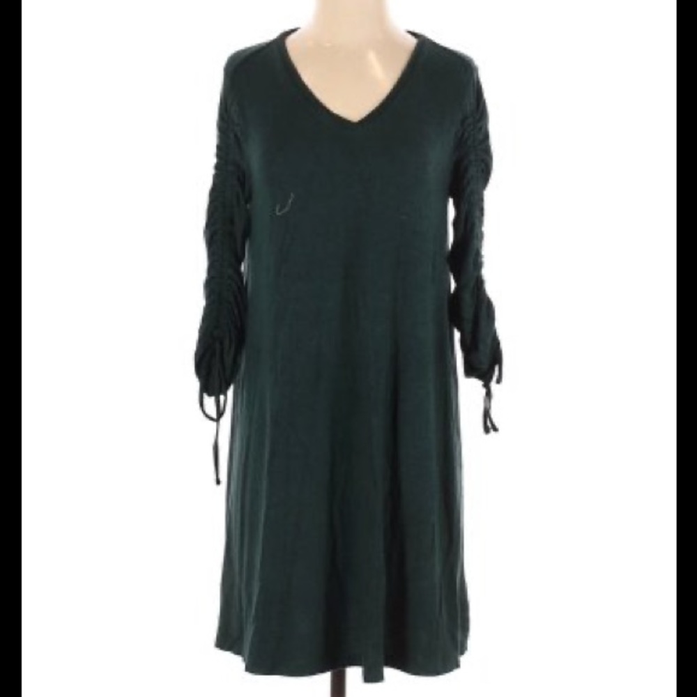 Loft Green V-neck Warm Dress With Tie Up Sleeves SZ SP